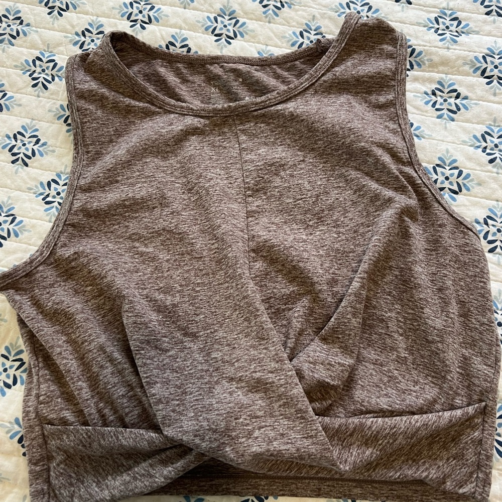 Yogalicious Heathered Brown Twist-Front Tank